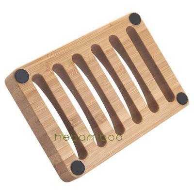 China Modern Natural Bamboo Wooden Bathroom Shower Soap Holder With Rubber Pads for sale