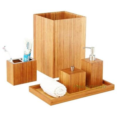 China Viable Christmas Gift Bamboo Toothbrush Holder Lotion Dispenser Bathroom Set for sale