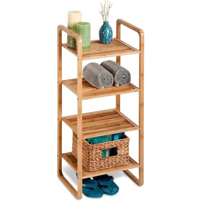 China Viable Wholesale Accessories 4 Tier Bathroom Shower Shelf Bamboo Towel Rack for sale