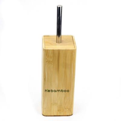 China Sustainable Luxury Bamboo Wooden Toilet Brush And Holder Set With Stainless Steel For Bathroom for sale