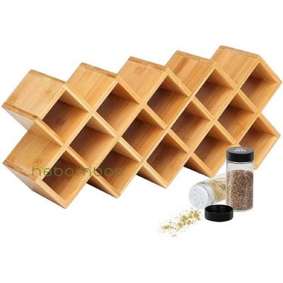 China Premium Sustainable 16 Organizer Bamboo Cube Wooden Kitchen Spice Rack For Countertop for sale