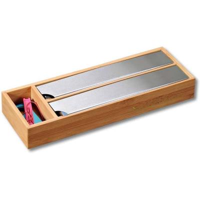 China Sustainable Wholesale Bamboo Kitchen Storage 2 Compartments Aluminum Foil Dispenser for sale