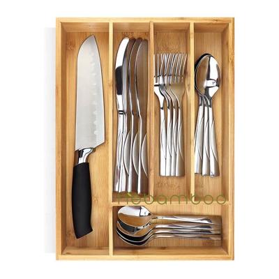 China CLASSIC Premium Bamboo Kitchen Utensil Organizer Divided Drawer Cutlery Tray for sale