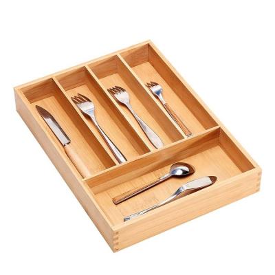 China Modern Bamboo Kitchen Cutlery Tray Silverware Drawer Organizer With 5 Compartment for sale