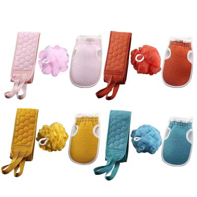 China Child Safe Fashion Three Piece After Scrubber Exfoliating Gloves Bath Sponge Decontamination Ball Set Bathing Artifact for sale