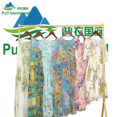 China Popular Used Silk Dress Wholesale Clothes Loose Used Silk Ladies Dress Women Clothing Summer for sale