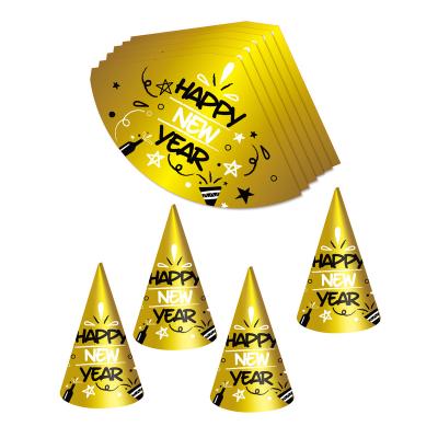 China Popular 2024 HAPPY NEW YEAR paper hat Gold headband pointed hat party supplies decorations for sale