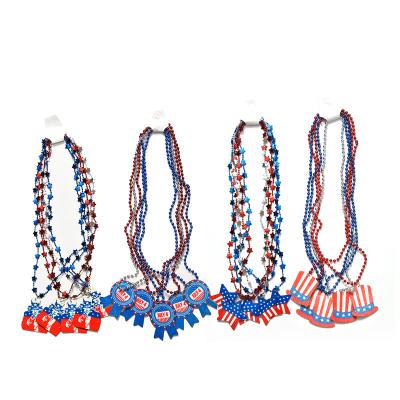 China Popular New Independence Day flag themed party necklace Independence Day five-pointed star holiday decoration beaded chain set for sale