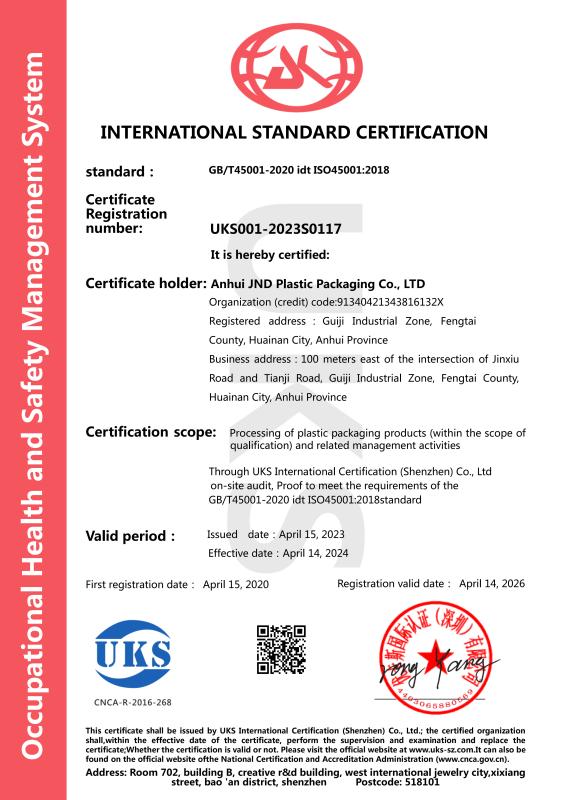 ISO45001:2018 - JND Packaging