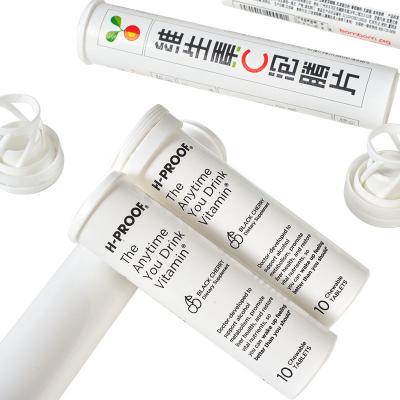 China OEM Efervescente Tablet Container Branco Impressão Direita Custom Tube com Cap Desicante à venda