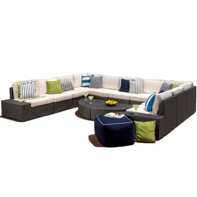 China Outdoor Luxury Soft Wicker Furniture 11Pcs Sectional Sofa Sets (Height Adjustable) for sale