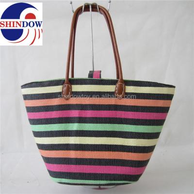 China Environmental Friendly Colorful Stripe Paper Straw Bag With Different Designs for sale