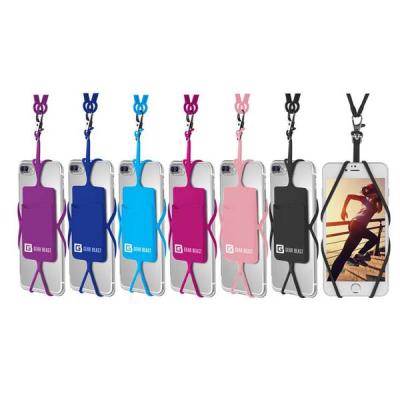 China Fashion Silicone Cell Phone Lanyard Custom 3M Sticker Mobile Phone Card Holder for sale