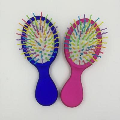 China With rubber finish hair brush, brooch rainbow nylon hair brush, plastic handle hair straightening brush for sale