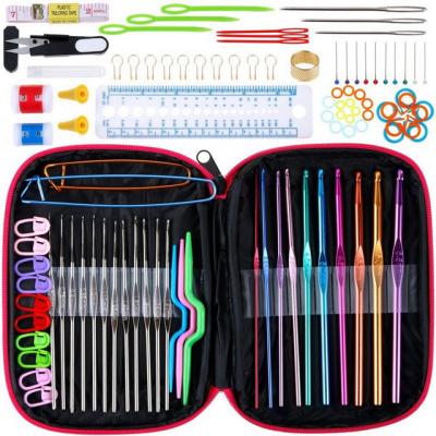 China 100PCS DIY Crochet Hook Knitting Needle Tool Kit Aluminum Colorful Crochet Hook Set for sale