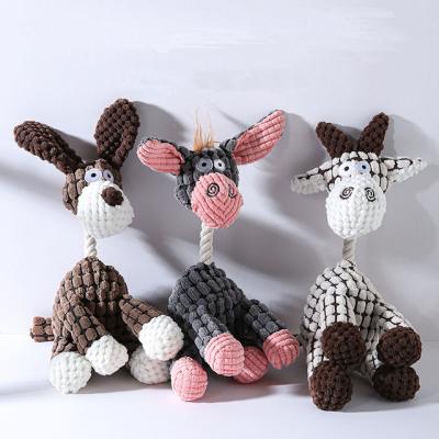 China Stocked Amazon Topsale Plush Donkey Cow Dog Shape Dog Chewing Toy for sale