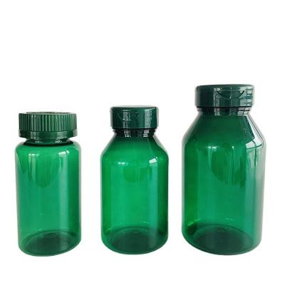 China Pharmaceutical PET Capsule Bottle 150cc 200cc 300cc Green Pill Plastic Health Care Bottle for sale