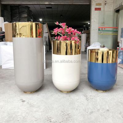 China Mordern Stainless Steel Blue And Gold Luxury Modern Indoor Tall Vase for sale