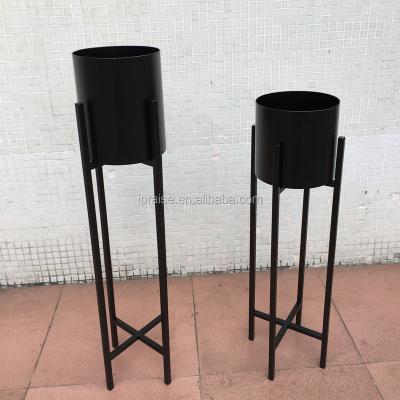 China Modern Black Galvanized Metal 3 Tier Metal Flower Pot Stand for sale