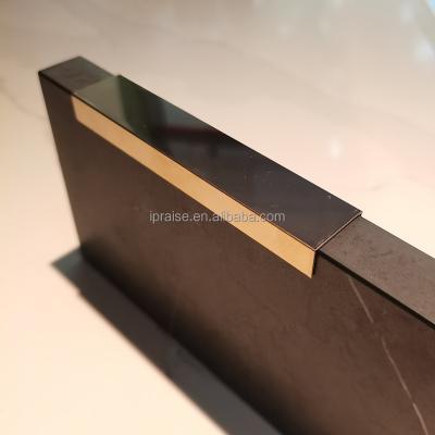 China Modern Black Mirror Brushed Metal Inlay Strips Tile Trim Stainless Steel U Channel Edge Profile Decor Steel Junction Panels for sale