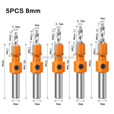 China 5pcs 8mm 10mm Metal Drilling Woodworking Countersink Drill Bits Cemented Carbide Countersink Drill Bits Set For Wood Milling Cutter for sale