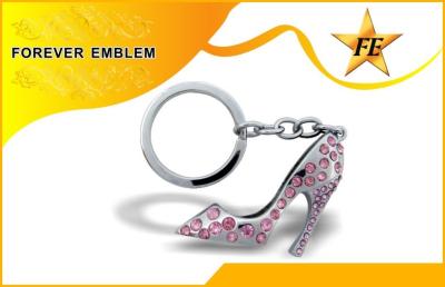 China High-Heeled Shoe Metal Promotional Keychains Silver With Rhinestone for sale