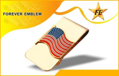 China US Flag Shiny Gold Plating Metal Money Clip , Fashion Money Clips for sale