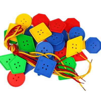 China Eco-friendly Material 100 Pcs Luminous Lacing Plastic Puzzle Buttons Threading Toy Lacing Assorted Button Educational Toys for sale