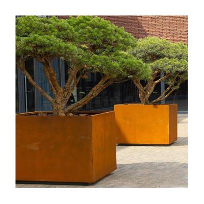 China Modern Factory Customize Rectangular Outdoor Corten Steel Garden Flower Pot Rectangular Planter For Sale for sale