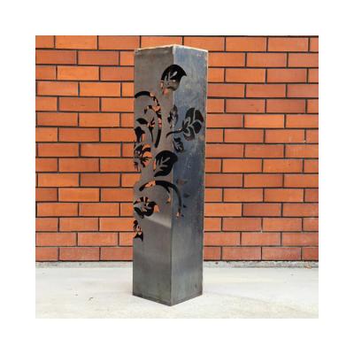 China Customized Minimalist Weathering Steel Garden Lights Corten Steel Hollow Lights Bollards for sale