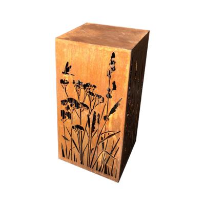 China Minimalist Customized Rusty Corten Steel Lamp Lighting Box For Square Park for sale