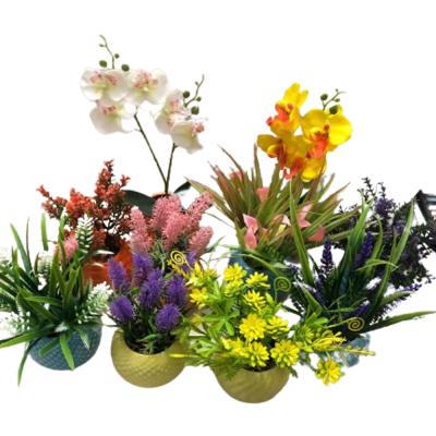 China Contemporary Ceramic Planter Pot Multicolor Glazed Flower Pot With Artificial Plants For Indoor Outdoor Garden for sale