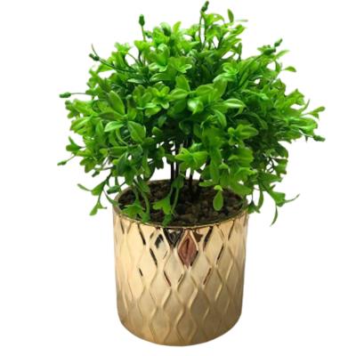 China Contemporary New Arrival Ceramic Planter Pot Electroplate Shiny Rose Gold Flower Pot With Artificial Plants For Indoor Outdoor Garden for sale