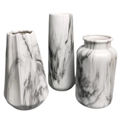 China Minimalist Marble Pattern Ceramic White Vase for sale