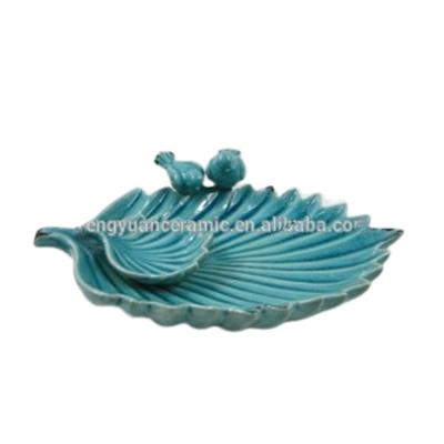 China New Design Eco - Friendly Garden Decoration Glazed Clay Ceramic Birdbath Feeder for sale