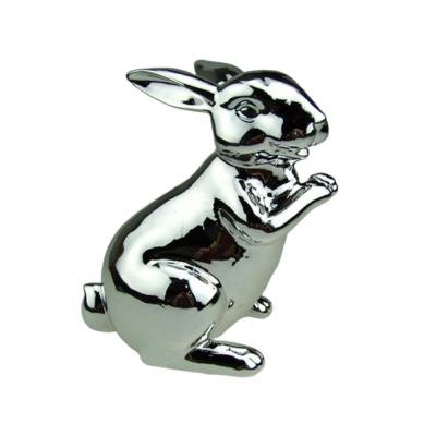 China Lovely Gift Eco - Friendly Home Decor Plating Silver Ceramic Rabbit For Easter Decorative for sale