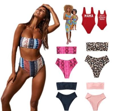 China Wholesale Customized Breathable Women's Bandeau Bandeau 2 Pieces Bikini Swimwear Halter Top Cut Off Shoulder Swimsuit for sale