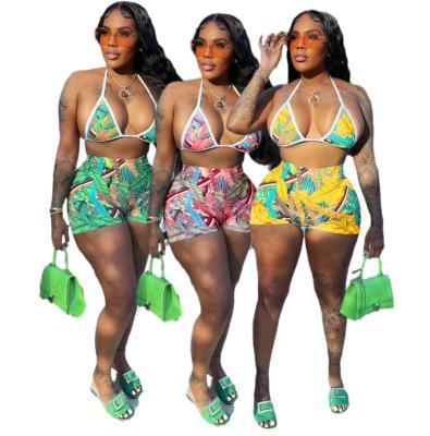 China Hot Selling Breathable Same Floral Lady Sexy Printing Casual Three Pieces Sets Suits Beach Wear Women Swimwear for sale