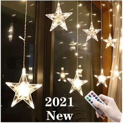 China 006 new design 12 stars led curtain window string lights with remote wholesale for sale