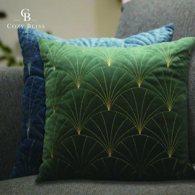 China Bliss Gold Embroidery Cushion Dark Green Anti-static Comfortable Velvet Metallic Pillow Cover For Sofa for sale