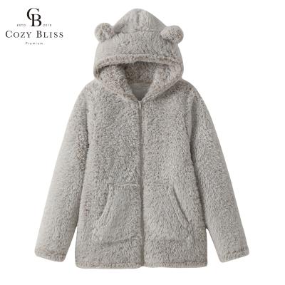 China Bliss New Arrival Bear Hooded Cute Sleepwear Plus Size Nightgown Fluffy Warm Women Comfortable Plus Size Loungewear for sale