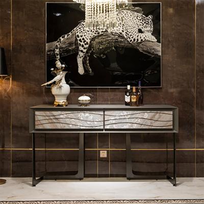 China (Other) Adjustable Modern Luxury Marble Top Diamond Mirrored Hallway Console Table Stainless Steel Entry Table With Mirror Set for sale