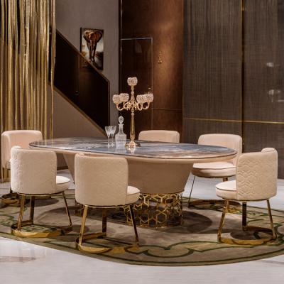 China September Superb Modern Extendable Dining Table and Chairs Set Luxury Stainless Steel Dining Table Gold Dining Sets for sale