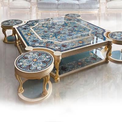 China Mondern Handmaded September Antique Super Promotion Coffee Table Solid Wood Painting Luxury White Coffee Table Set For Living Room for sale