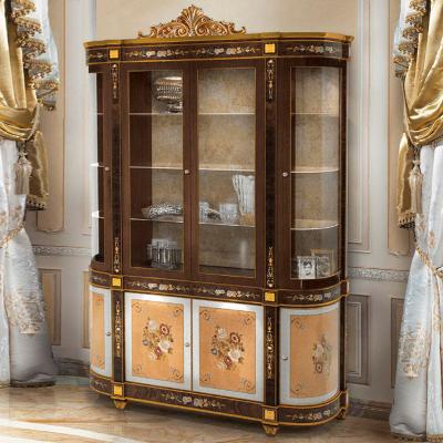 China September Luxus Brown Wine Cabinet Superb Adjustable Wooden Display Cabinet Colorful (Other) Colorful Painting Display Cabinet For Living Room for sale