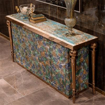 China Italian royal sideboards modern adjustable September promotion super marble metal table and console stainless steel gold for sale