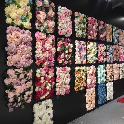 China Wedding Wall Decoration E07095 Wedding Decor High Quality Home Flower Roll Up Silk Rose Flower Panel Artificial Flower Wall Backdrop Multi Color for sale