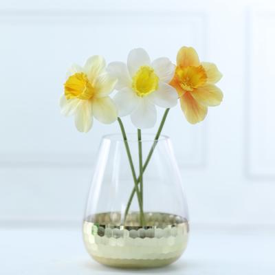 China ISS E07390 Real Silk Hot Selling Artificial Flower Touch Latex Yellow White Narcissus For Wedding Home Decor for sale