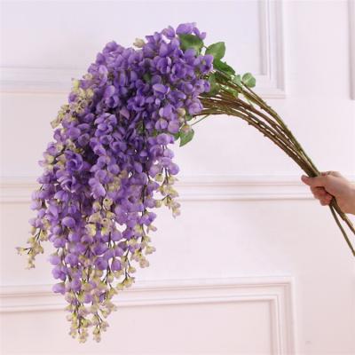 China T348 Celebration Wisteria Artificial Flower Bushy Ratta Silk Vine Hanging Garland Party Outdoor Garden Wall Decor Hanging Flower For Wedding for sale