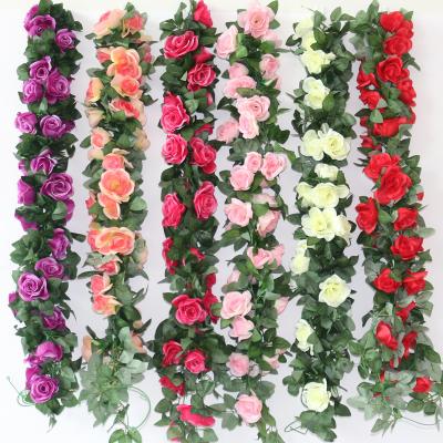 China Wall Hanging Champagne Roses Flower Vine Decorative Rose Flower Garland Artificial Party Wedding Backdrop L06566 for sale